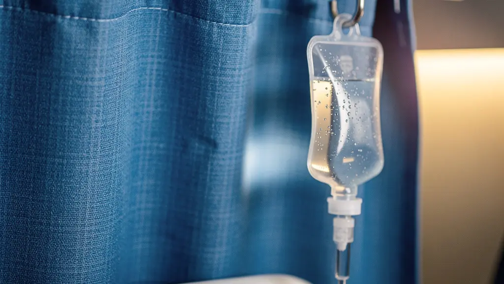 Civière médicale installée dans une cabine d'avion de ligne avec rideau d'intimité et équipement de surveillance