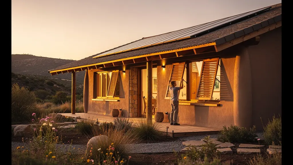Lodge avec architecture bioclimatique intégrant panneaux solaires et ventilation naturelle