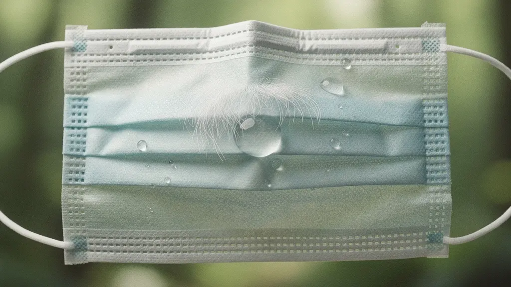 Gros plan sur la texture d’un masque chirurgical avec de fines gouttelettes, symbolisant la protection respiratoire pour les grands singes.