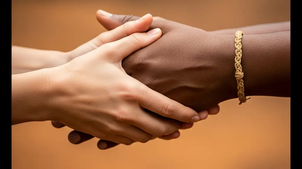 Gros plan sur des mains jointes en geste de salutation traditionnelle, illustrant l'effort linguistique et culturel du voyageur