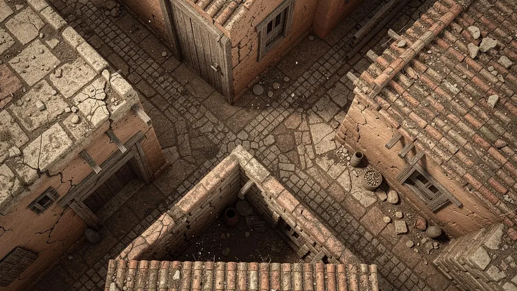 Vue aérienne d'une médina montrant les ruelles étroites et les points de repère pour la navigation