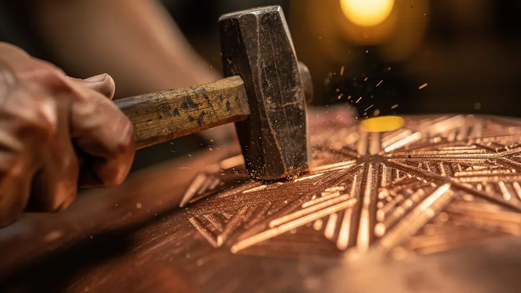 Artisan marocain travaillant le cuivre dans son atelier traditionnel
